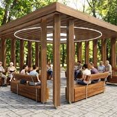 Metal / Concrete benches with pergolas + Wooden / Metal Gazebos