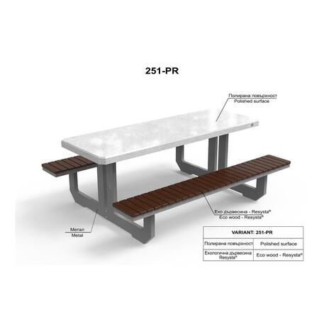 Betoninis su granito skalda lauko suolas + stalas '190x148xH/72cm / BS-251'