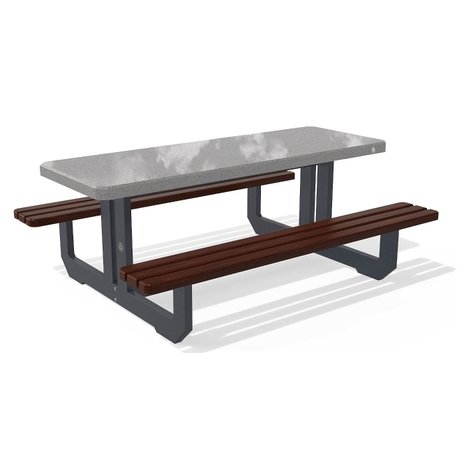Betoninis pikniko stalas su suolais, šlifuotu terrazzo paviršiumi ir medinėmis sėdimomis dalimis 'Premium / 190x148xH/74cm / BS-251'