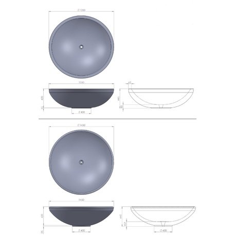 Apvalus betoninis vazonas – gėlinė, padengta smulkia granito skaldele 'Ø135/145xH/44,5cm'