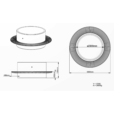 Apvalus betoninis vazonas + suolas su medine sėdima dalimi 'Ø326/230xH/49,6/125cm / BS-342'