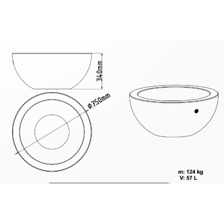 Apvalus betoninis vazonas – gėlinė, padengta smulkia granito skaldele 'Premium / Ø75xH/34cm / BS-363'
