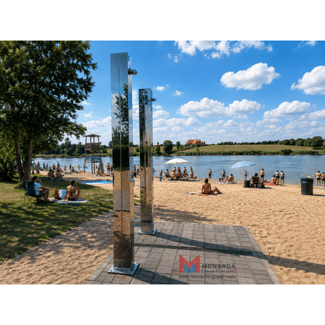 Doccia da spiaggia 3-in-1 in acciaio inox – doccia per il corpo, fontanella di acqua potabile e lavapiedi 'Pacific Shower H/2500mm'