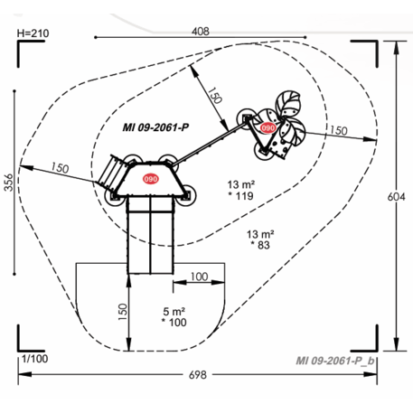 Žaidimų aikštelių kompleksas vaikams nuo 2 metų amžiaus – kolekcija 'MBG-2258_MI 09-2061-P15'