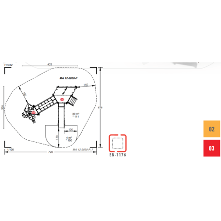 Complesso per parco giochi per bambini dai 2 anni – collezione 'MAXI / MBG-2409_MA 12-2030-P99'