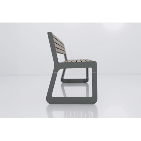 Panchina in metallo con schienale, realizzata in legno di Iroko 'Sido / 001605'