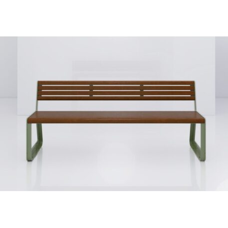 Panchina in metallo con schienale, realizzata in legno di Iroko 'Sido / 001605'