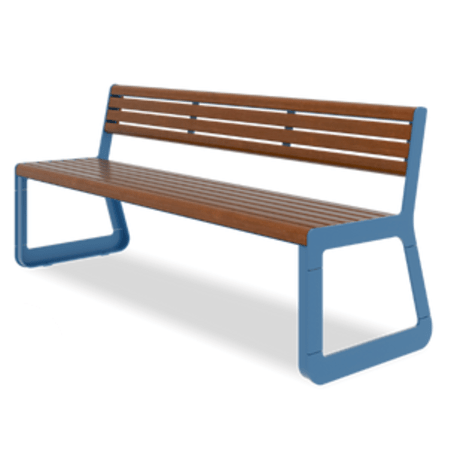 Panchina in metallo con schienale, realizzata in legno di Iroko 'Sido / 001605'