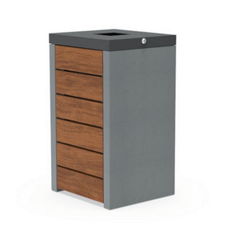 Concrete waste bin with Iroko wood finish 'Deva 70L / 003702'