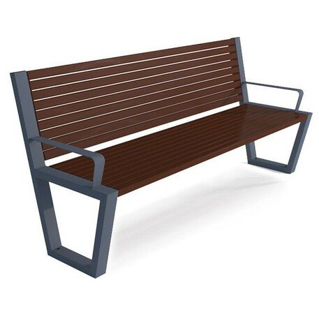 Металлическая скамейка со спинкой и деревянным сиденьем 'MBG/44-Semi VII / 190cm'