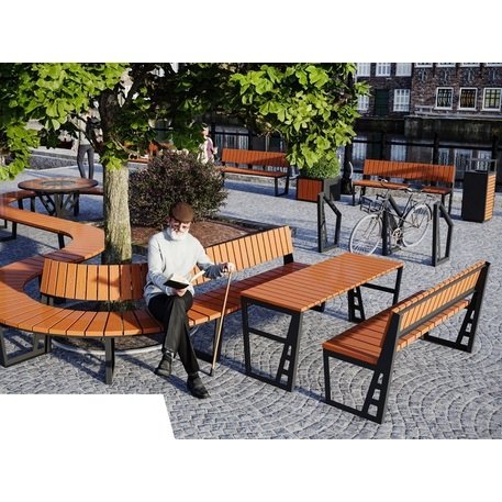 Металлическая скамейка со спинкой и деревянным сиденьем 'MBG/64-Amant II / 174,5cm'