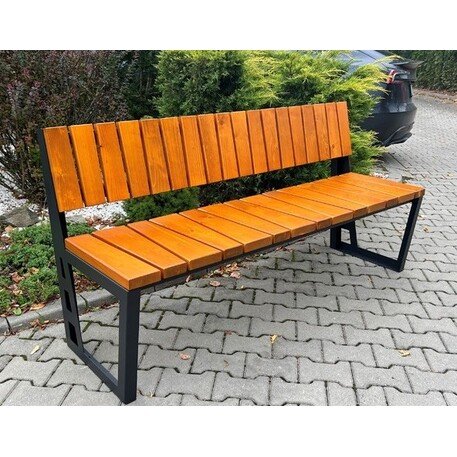Металлическая скамейка со спинкой и деревянным сиденьем 'MBG/64-Amant II / 174,5cm'