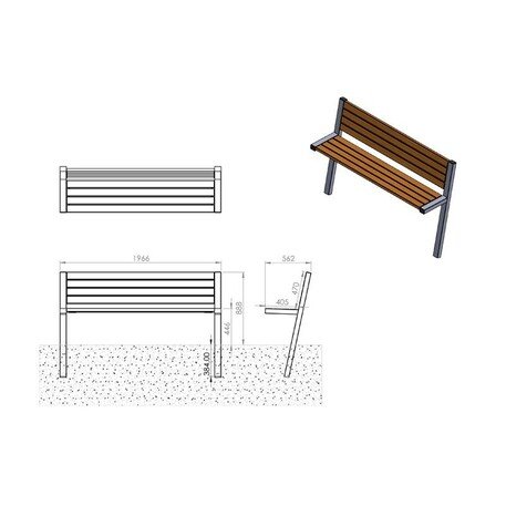 Металлическая скамейка со спинкой и деревянным сиденьем 'MBG/74-Czapla II / 196cm'