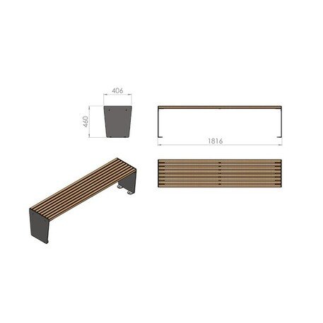 Металлическая скамейка без спинки с деревянным сиденьем 'MBG/121-Odyn / 182cm'