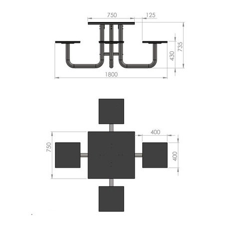 Metal picnic table with benches and wooden seating surfaces 'MBG_158 / Picnic Set Gemini I'