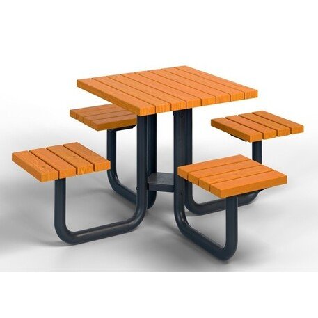 Metal picnic table with benches and wooden seating surfaces 'MBG_158 / Picnic Set Gemini I'