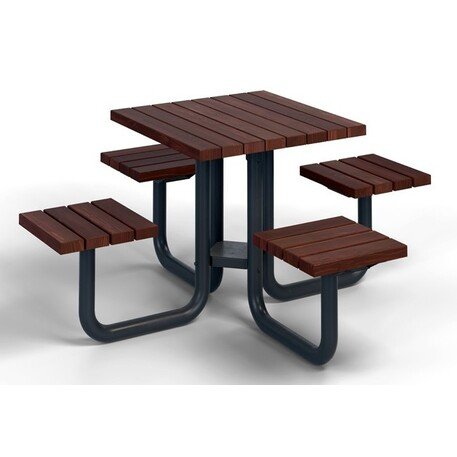 Metal picnic table with benches and wooden seating surfaces 'MBG_158 / Picnic Set Gemini I'