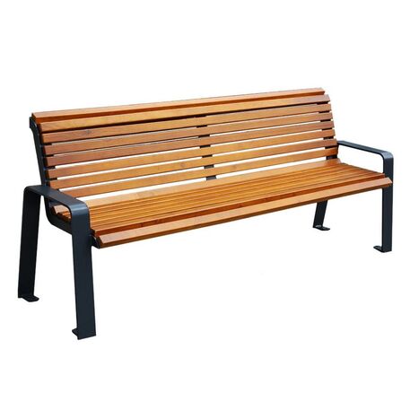 Metal bench with backrest made of Iroko wood 'Urbano 1396/MDL'