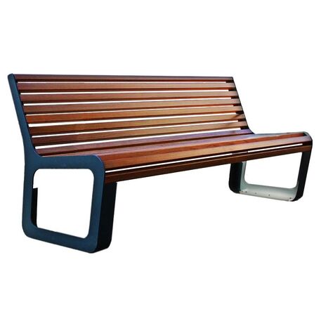 Metal bench with backrest made of Iroko wood 'Urbano 1328/MDL'