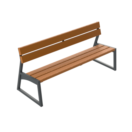 Metal bench with backrest made of Iroko wood 'Urbano 1308/MDL'