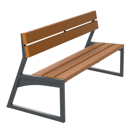 Metal bench with backrest made of Iroko wood 'Urbano 1308/MDL'