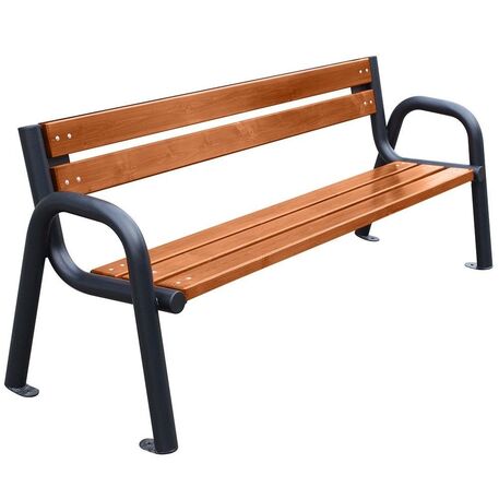 Metal bench with backrest made of Iroko wood 'Urbano 1361/MDL'