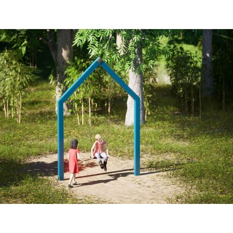 Moduliniai vaikų žaidimų aikštelių kompleksai 3–12 metų vaikams – kolekcija 'Frame / Ninja' MBG-Single swing house 02368