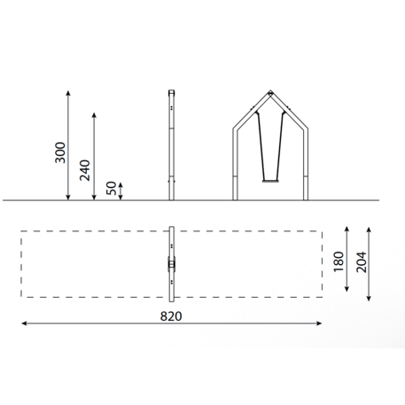 Moduliniai vaikų žaidimų aikštelių kompleksai 3–12 metų vaikams – kolekcija 'Frame / Ninja' MBG-Single swing house 02368