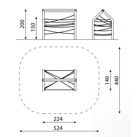 Moduliniai vaikų žaidimų aikštelių kompleksai 3–12 metų vaikams – kolekcija 'Frame / Ninja' MBG-Rope house 02613