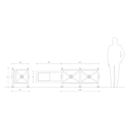 Metalinė apsauginė pėsčiųjų atitvėrimo tvorelė miestams 'Open Go - 90cm left barrier'
