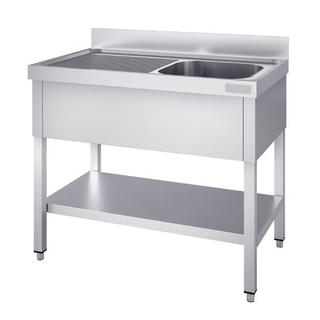 Tavolo in acciaio inox lungo 120cm con lavello (50x40x25cm) e ripiano, profondo 600mm