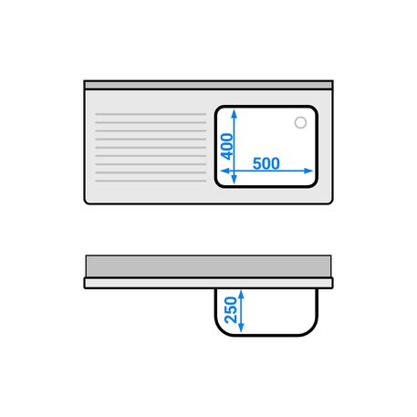 Tavolo in acciaio inox lungo 120cm con lavello (50x40x25cm) e ripiano, profondo 600mm