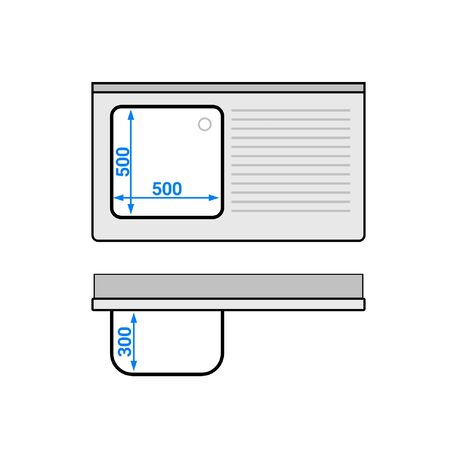 Edelstahltisch 120cm lang mit Spüle (60x50x30cm) und Ablage, 700mm tief