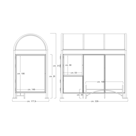 Autobusų stotelės stoginė, paviljonas su informaciniu stendu 'Modena 311-Bis'