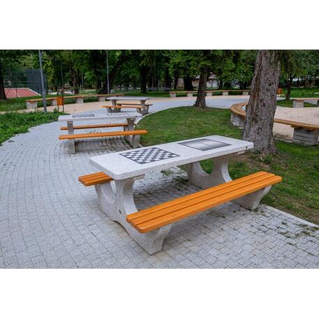 Betonschachtisch mit Bänken und Holzsitzflächen 'Premium / 190x148xH/74cm / BS-115'