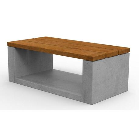 Concrete bench without backrest and with Iroko wood seating 'Premium Collection / STF/13-02-40/MDL'