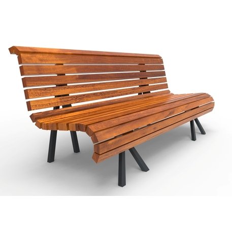 Metal bench with backrest made of Iroko wood 'Premium Collection / STF/13-04-27/MDL'