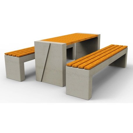 Betoninis pikniko stalas su suolais ir medinėmis sėdimomis dalimis 'BDS/SG100D_Picnic'