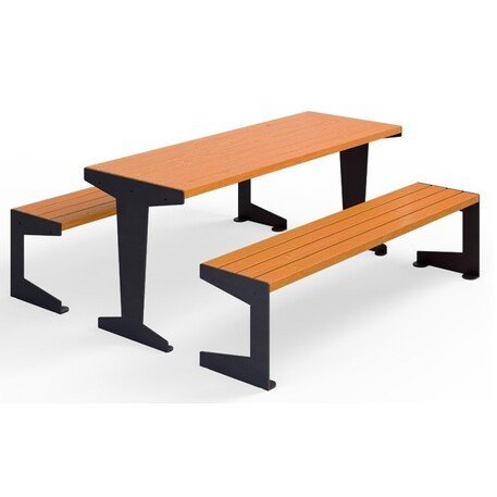 Metall-Picknicktisch mit Bänken und Holzsitzflächen 'MBG_134 / Picnic Set Luna'
