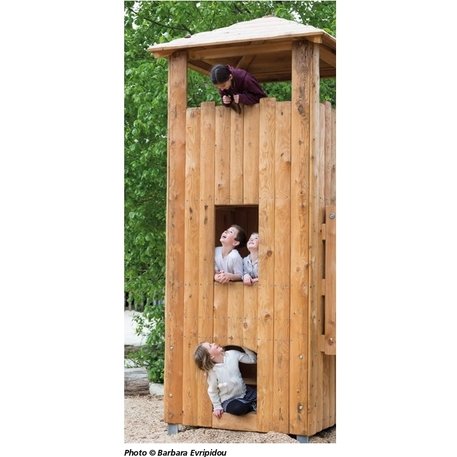 Children's playground element 'L3.20500 _Square Tower, larch with ladder and steel feet'