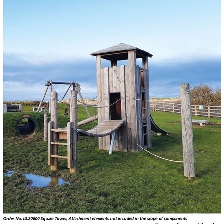 Children's playground element 'L3.20500 _Square Tower, larch with ladder and steel feet'