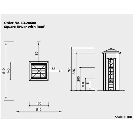 Children's playground element 'L3.20500 _Square Tower, larch with ladder and steel feet'