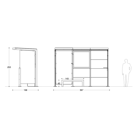 Autobusų stotelės stoginė, paviljonas 3 modulių 'Premium / Io_604-PE-3-COMP1'