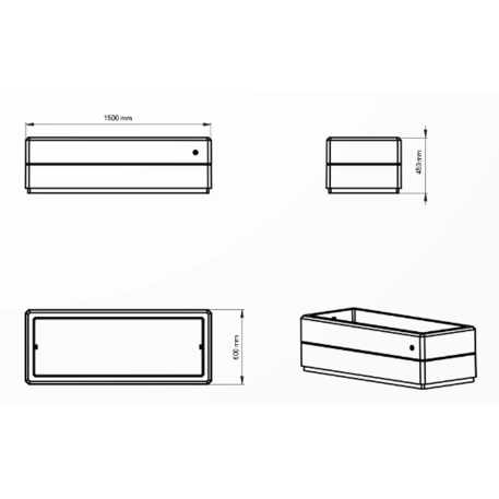 Kvadratinis betoninis vazonas – gėlinė, padengta smulkia granito skaldele 'Premium / 150x60xH/45cm / BS-352'