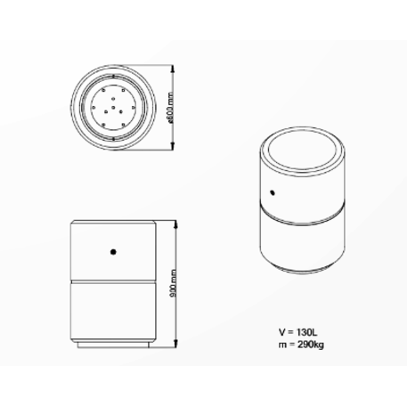 Apvalus betoninis vazonas – gėlinė, padengta smulkia granito skaldele 'Premium / Ø60xH/90cm / BS-381'