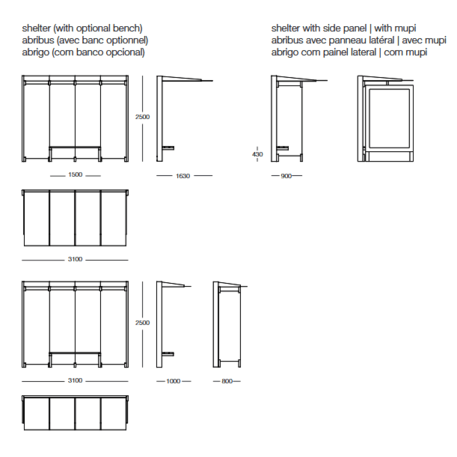 Autobusų stotelės laukimo paviljonas 'Arqui 1000 / 310cm'