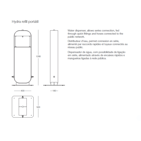 Metalinė geriamojo vandens kolonėlė buteliams pripildyti 'Design Award 2024 / HYDRA Refill Portable Bottler'