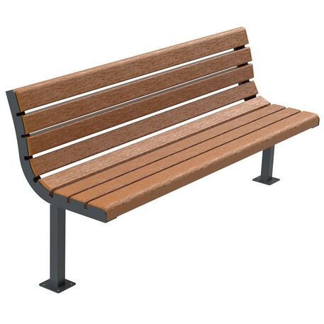 Panchina in metallo con schienale, realizzata in legno di Iroko 'Urbano MRW_1373'