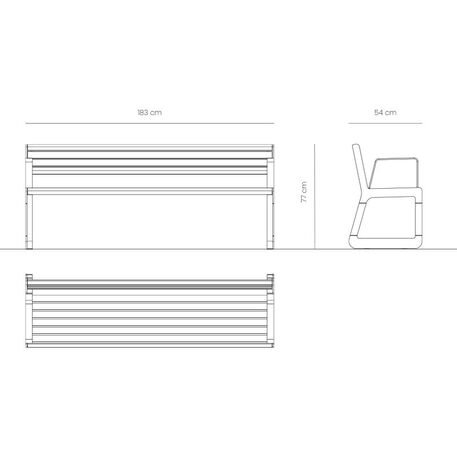 Panchina in metallo con schienale, realizzata in legno di Iroko 'Sido / 001606'