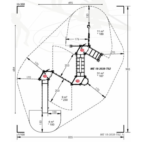 Žaidimų aikštelių kompleksas vaikams nuo 2 iki 12 metų amžiaus – kolekcija 'MEGA / MBG-2596_ME 18-3038-T02'